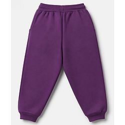Babyhug 100% Cotton Terry Knit Full Sleeves Top & Joggers Set With Text Print - Purple