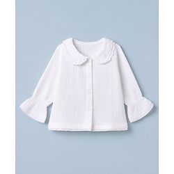 Babyhug 100% Cotton Terry Knit Full Sleeves Front Open Top and Pant with Floral Embroidery - White & Peach
