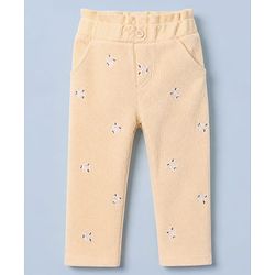Babyhug 100% Cotton Terry Knit Full Sleeves Front Open Top and Pant with Floral Embroidery - White & Peach