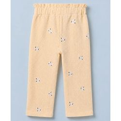Babyhug 100% Cotton Terry Knit Full Sleeves Front Open Top and Pant with Floral Embroidery - White & Peach