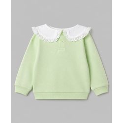 Babyhug 100% Cotton Terry Knit Full Sleeves Top & Pant Set With Floral Embroidery - Limegreen