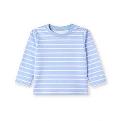 Babyhug 100% Cotton Interlock Knit T-Shirts with Full Sleeves and Giraffe Elephant & Jungle Safari Theme Print Pack of 3 - Light Blue Cream & Orange