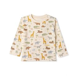 Babyhug 100% Cotton Interlock Knit T-Shirts with Full Sleeves and Giraffe Elephant & Jungle Safari Theme Print Pack of 3 - Light Blue Cream & Orange