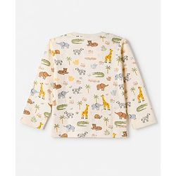 Babyhug 100% Cotton Interlock Knit T-Shirts with Full Sleeves and Giraffe Elephant & Jungle Safari Theme Print Pack of 3 - Light Blue Cream & Orange