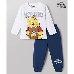 Babyhug Disney Single Jersey Knit Full Sleeves T-Shirt & Pyjama Night Suit with Winnie the Pooh Graphics - White