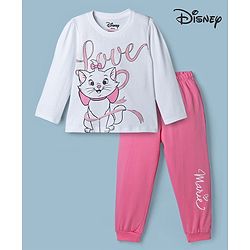Babyhug Disney Single Jersey Knit Full Sleeves T-Shirt & Pyjama Night Suit with Marie Graphics - White