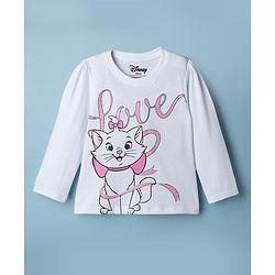 Babyhug Disney Single Jersey Knit Full Sleeves T-Shirt & Pyjama Night Suit with Marie Graphics - White