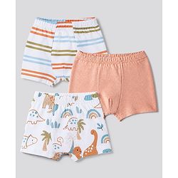 Babyhug 100% Cotton Single Jersey Knit Striped Trunk with Dinosaur Print Pack of 3 - White & Peach