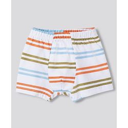 Babyhug 100% Cotton Single Jersey Knit Striped Trunk with Dinosaur Print Pack of 3 - White & Peach