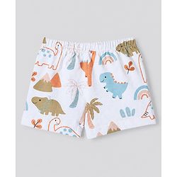 Babyhug 100% Cotton Single Jersey Knit Striped Trunk with Dinosaur Print Pack of 3 - White & Peach