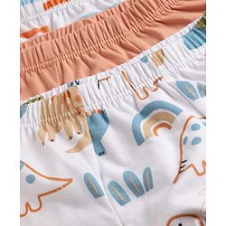 Babyhug 100% Cotton Single Jersey Knit Striped Trunk with Dinosaur Print Pack of 3 - White & Peach
