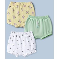 Babyhug 100% Cotton Single Jersey Bloomers With Floral Print Pack of 3 - Green White Yellow