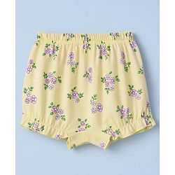 Babyhug 100% Cotton Single Jersey Bloomers With Floral Print Pack of 3 - Green White Yellow