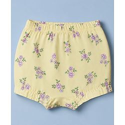 Babyhug 100% Cotton Single Jersey Bloomers With Floral Print Pack of 3 - Green White Yellow