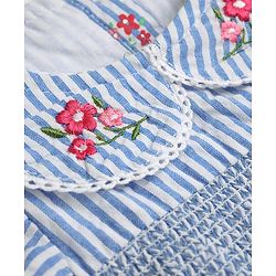 Babyhug Woven Half Sleeves One Piece Striped Dress With Floral Print - Blue