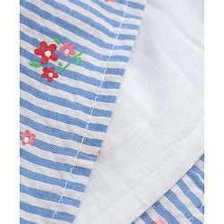 Babyhug Woven Half Sleeves One Piece Striped Dress With Floral Print - Blue