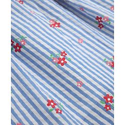 Babyhug Woven Half Sleeves One Piece Striped Dress With Floral Print - Blue