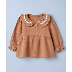 Babyhug 100% Cotton Terry Knit Full Sleeves Top and Pant Set - Brown