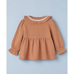 Babyhug 100% Cotton Terry Knit Full Sleeves Top and Pant Set - Brown