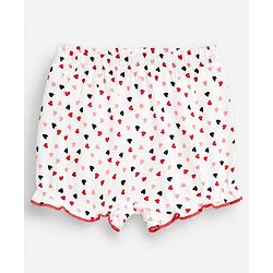 Babyhug 100% Cotton Single Jersey Knit Bloomers With Heart Print Pack of 3 - Navy Blue, Red & White