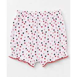 Babyhug 100% Cotton Single Jersey Knit Bloomers With Heart Print Pack of 3 - Navy Blue, Red & White