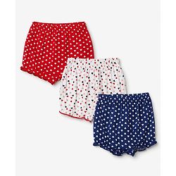 Babyhug 100% Cotton Single Jersey Knit Bloomers With Heart Print Pack of 3 - Navy Blue, Red & White