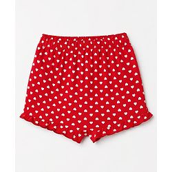 Babyhug 100% Cotton Single Jersey Knit Bloomers With Heart Print Pack of 3 - Navy Blue, Red & White
