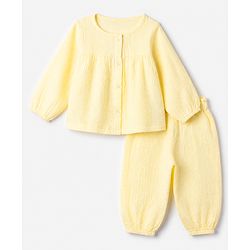 Babyhug 100% Cotton Terry Knit Full Sleeves Top and Joggers Set - Yellow