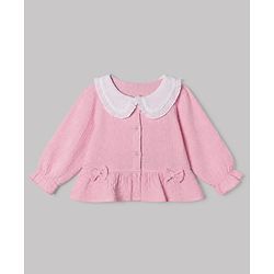 Babyhug 100% Cotton Terry Knit Full Sleeves Top and Palazzo with Bow Applique in Pink