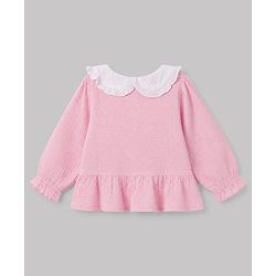 Babyhug 100% Cotton Terry Knit Full Sleeves Top and Palazzo with Bow Applique in Pink