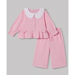 Babyhug 100% Cotton Terry Knit Full Sleeves Top and Palazzo with Bow Applique in Pink