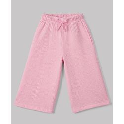 Babyhug 100% Cotton Terry Knit Full Sleeves Top and Palazzo with Bow Applique in Pink