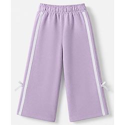 Babyhug 100% Cotton Terry Knit Full Sleeves Hooded Top & Pant Set With Text Print & Bow Applique - Lavender