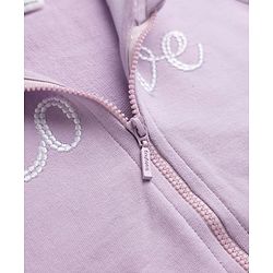 Babyhug 100% Cotton Terry Knit Full Sleeves Hooded Top & Pant Set With Text Print & Bow Applique - Lavender
