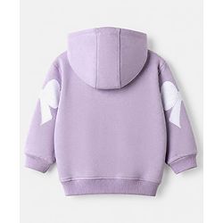 Babyhug 100% Cotton Terry Knit Full Sleeves Hooded Top & Pant Set With Text Print & Bow Applique - Lavender
