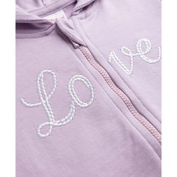 Babyhug 100% Cotton Terry Knit Full Sleeves Hooded Top & Pant Set With Text Print & Bow Applique - Lavender