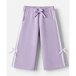 Babyhug 100% Cotton Terry Knit Full Sleeves Hooded Top & Pant Set With Text Print & Bow Applique - Lavender