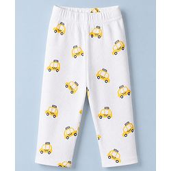 Babyhug Cotton Knit Rib Fabric Full Sleeves Co-ord T-Shirt & Pajama Night Suit with Vehicle Print - Yellow