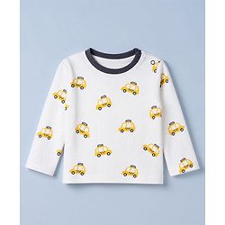 Babyhug Cotton Knit Rib Fabric Full Sleeves Co-ord T-Shirt & Pajama Night Suit with Vehicle Print - Yellow