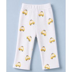 Babyhug Cotton Knit Rib Fabric Full Sleeves Co-ord T-Shirt & Pajama Night Suit with Vehicle Print - Yellow
