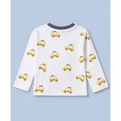 Babyhug Cotton Knit Rib Fabric Full Sleeves Co-ord T-Shirt & Pajama Night Suit with Vehicle Print - Yellow