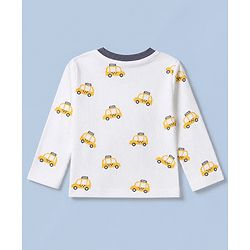 Babyhug Cotton Knit Rib Fabric Full Sleeves Co-ord T-Shirt & Pajama Night Suit with Vehicle Print - Yellow