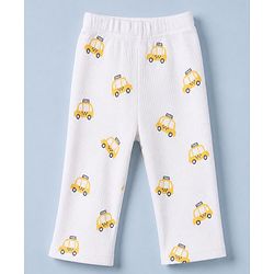Babyhug Cotton Knit Rib Fabric Full Sleeves Co-ord T-Shirt & Pajama Night Suit with Vehicle Print - Yellow