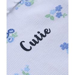 Babyhug Cotton Lycra Knit Skivi Winter T-Shirts with Full Sleeves and Cutie Text with Floral Print - White