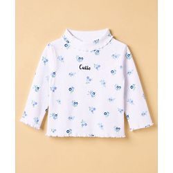 Babyhug Cotton Lycra Knit Skivi Winter T-Shirts with Full Sleeves and Cutie Text with Floral Print - White