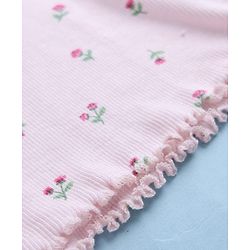 Babyhug Cotton Lycra Knit Skivi Winter T-Shirts with Full Sleeves and Adorable Embroidery with Floral Print - Pink