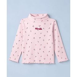 Babyhug Cotton Lycra Knit Skivi Winter T-Shirts with Full Sleeves and Adorable Embroidery with Floral Print - Pink