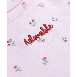 Babyhug Cotton Lycra Knit Skivi Winter T-Shirts with Full Sleeves and Adorable Embroidery with Floral Print - Pink