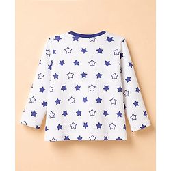 Babyhug Cotton Knit Rib Fabric Full Sleeves Pyjama Co-Ords Set With Star Print - White
