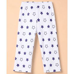 Babyhug Cotton Knit Rib Fabric Full Sleeves Pyjama Co-Ords Set With Star Print - White